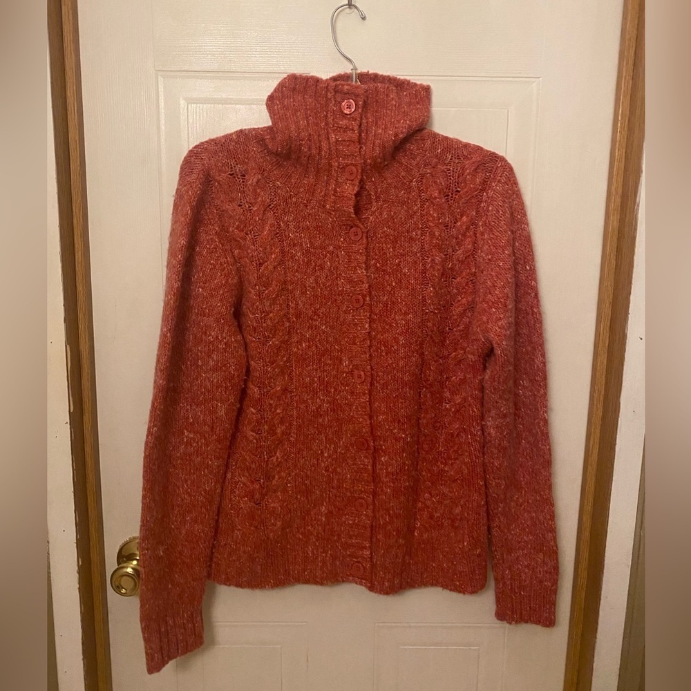 L.L. Bean Red Rust Cable Knit Cardigan Sweater